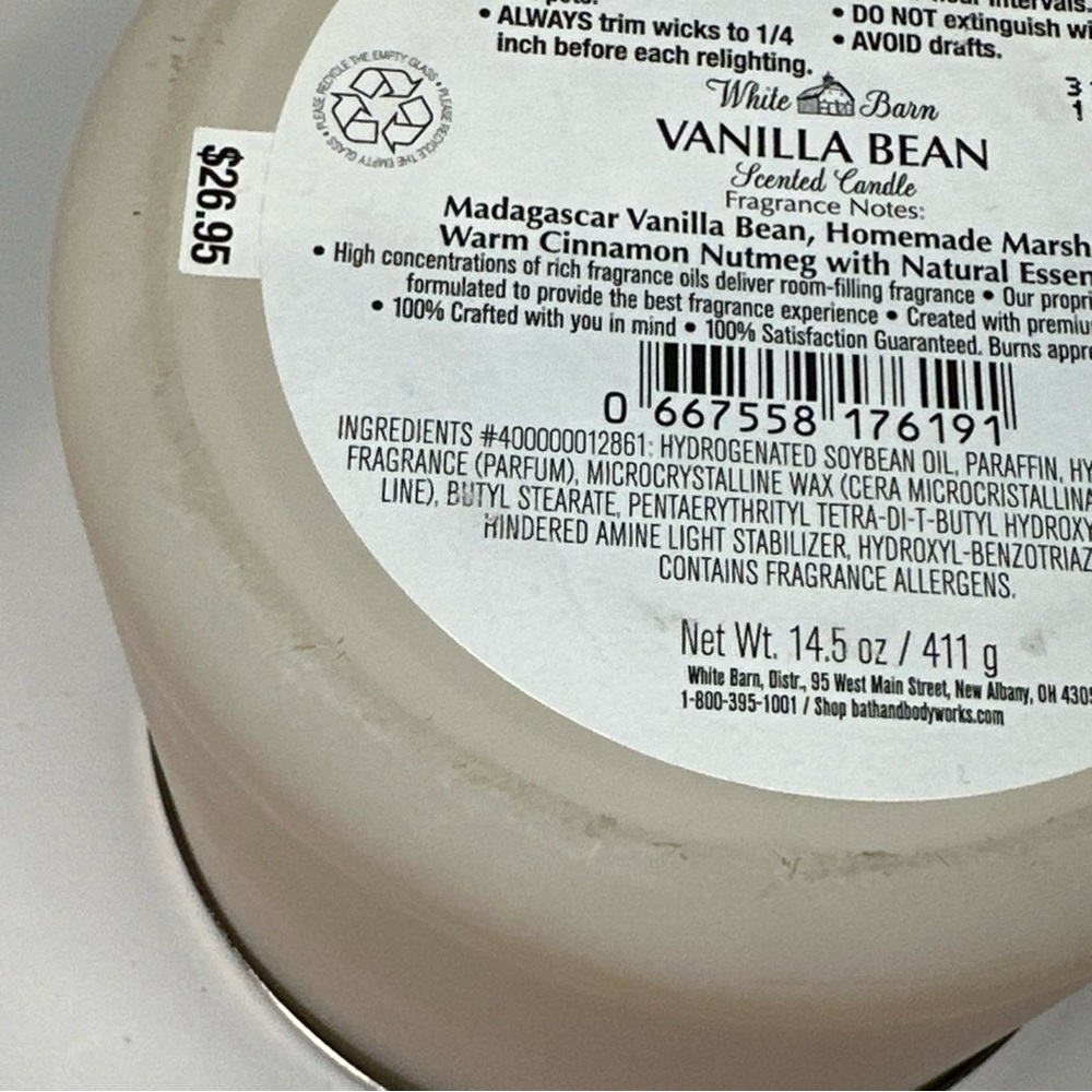 Bath & Body Works White Barn Vanilla Bean 3-Wick Candle, 14.5 oz - Ivory *READ* - Picture 9 of 12